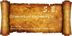 Simkovics Balambér névjegykártya